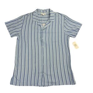 And Now This Mens Striped Rayon Short Sleeve Camp Button Down Shirt Blue XL